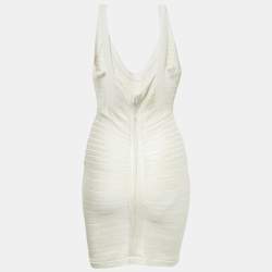 Pre Owned فستان بانديدج هيرفي ليجيه أبيض مغطى محبوك بحجم صغير