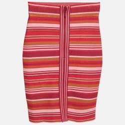 Pre Owned Herve Leger Pink Striped Jersey -Knit High Waisted Mini Skirt XXS