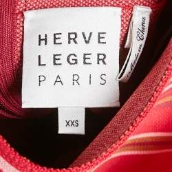 Pre Owned Herve Leger Pink Striped Jersey -Knit High Waisted Mini Skirt XXS