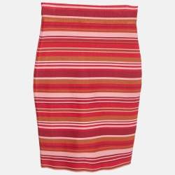 Pre Owned Herve Leger Pink Striped Jersey -Knit High Waisted Mini Skirt XXS