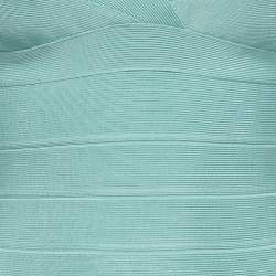 Pre Owned Herve Leger Mint Blue Knit Cold Shoulder Bandage Top S