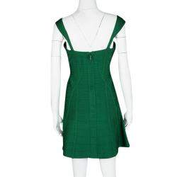 Herve Leger Pine Green Fit and Flare Sleeveless Mayra Dress M