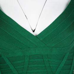 Herve Leger Pine Green Fit and Flare Sleeveless Mayra Dress M