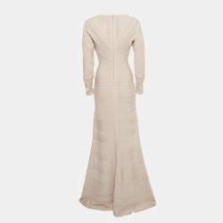 Pre Owned Herve Leger Light Pink Knit & Crochet Detail Gown M