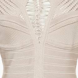 Pre Owned Herve Leger Light Pink Knit & Crochet Detail Gown M