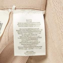 Pre Owned Herve Leger Light Pink Knit & Crochet Detail Gown M
