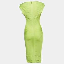 Pre Owned Herve Leger Neon Green Jersey Bandage Short Dress S
