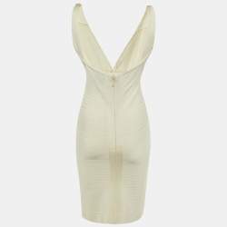 Pre Owned Herve Leger Off White Jersey Alabaster Bandage Mini Dress M