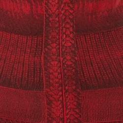 Pre Owned Herve Leger Red Printed Knit Plunge Neck Bandage Dress S