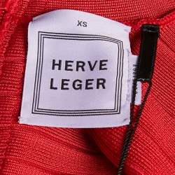 Pre Owned Herve Leger Red Jersey Bandage Bodycon Midi Dress XS