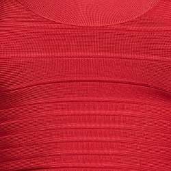 Pre Owned Herve Leger Red Jersey Bandage Bodycon Midi Dress XS