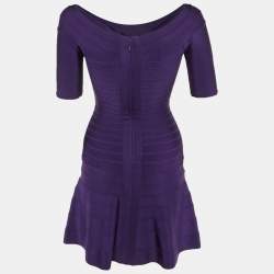 Pre Owned Herve Leger Purple Jersey Lisa Mini Dress XS