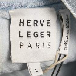 Pre Owned Herve Leger Blue Textured Lurex Knit Mock Neck Sweatshirt L