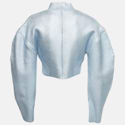 Pre Owned Herve Leger Blue Textured Lurex Knit Mock Neck Sweatshirt L