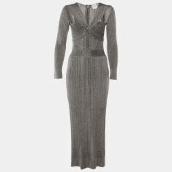 مملوكة مسبقًا فستان سهرة هيرفي ليجري ميتاليك رمادي بأكمام طويلة صغير
