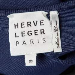 Pre Owned فستان هيرفي ليجي ضيق ثنيات تريكو وتول أزرق داكن XS