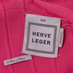 Pre Owned Herve Leger Pink Rayon Blend Bodycon Mini Dress XXS
