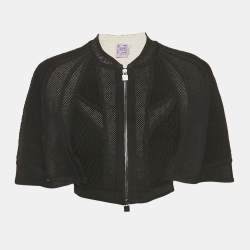 Pre Owned Herve Leger Black Textured Knit Crop Cape Jacket S
