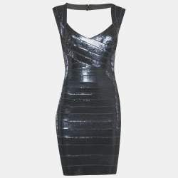 مملوكة مسبقًا Herve Leger Midnight Blue Sequin Sarai Mini Dress M