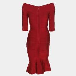 Pre Owned فستان هيرفي ليجي باندج ضيق تريكو أحمر صغير جداً
