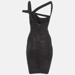 Pre Owned Herve Leger Black Printed Knit Bandage Dress S