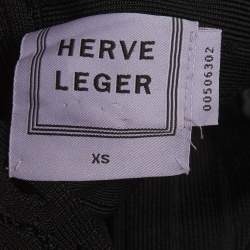 Pre Owned Herve Leger Black Stretch Knit One Shoulder Mini Dress XS