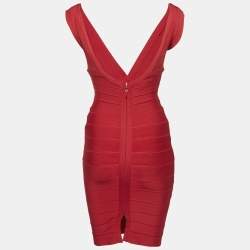 مملوكة مسبقًا فستان باندج هيرفي ليجي وردي مزيج رايون ضيق قصير صغير جدًا