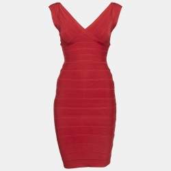 مملوكة مسبقًا فستان باندج هيرفي ليجي وردي مزيج رايون ضيق قصير صغير جدًا