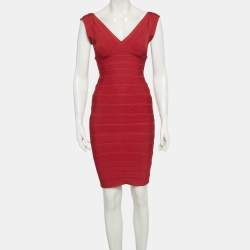 مملوكة مسبقًا فستان باندج هيرفي ليجي وردي مزيج رايون ضيق قصير صغير جدًا