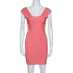 Pre Owned Herve Leger Blush Peach Sleeveless Bandage Dress S