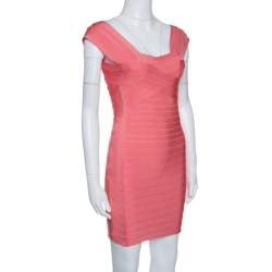 Pre Owned Herve Leger Blush Peach Sleeveless Bandage Dress S