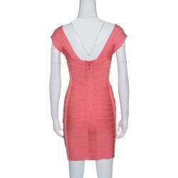 Pre Owned Herve Leger Blush Peach Sleeveless Bandage Dress S