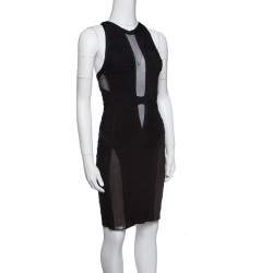Herve Leger Black Mesh Insert Metallic Trim Racer Back Bandage Dress S