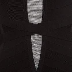 Herve Leger Black Mesh Insert Metallic Trim Racer Back Bandage Dress S