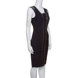 مملوكة مسبقًا Herve Leger Black Metal Chain Link Detail Bandage Gemma Dress M