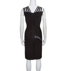 مملوكة مسبقًا Herve Leger Black Metal Chain Link Detail Bandage Gemma Dress M