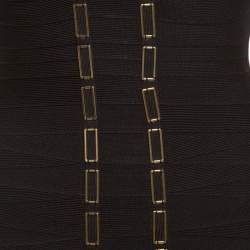 مملوكة مسبقًا Herve Leger Black Metal Chain Link Detail Bandage Gemma Dress M