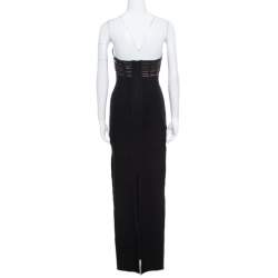Herve Leger Black Sequin Grid Embellished Strapless Florence Bandage Gown XS