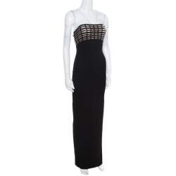 Herve Leger Black Sequin Grid Embellished Strapless Florence Bandage Gown XS
