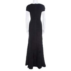 Herve Leger Black Knit Fringed Bodice Lora  Bandage Mermaid Gown XS