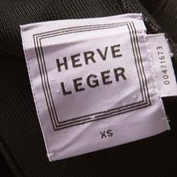 Herve Leger Black Knit Fringed Bodice Lora  Bandage Mermaid Gown XS