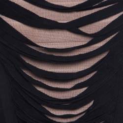 Herve Leger Black Knit Fringed Bodice Lora  Bandage Mermaid Gown XS