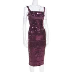 Herve Leger Prune Sequined Bandage Dress M