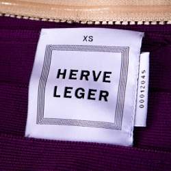 Pre Owned Herve Leger Purple Knit Strapless Signature Essential Dress XS 