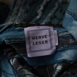 Herve Leger Blue Knit Denim Patch Detail Bandage Dress XS 