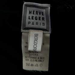 Herve Leger Monochrome Patterned Knit Sleeveless Bandage Dress S