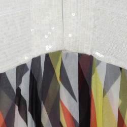 Herve Leger White Sequin Knit and Multicolor Printed Chiffon Backless Maxi Dress S 