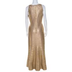 Herve Leger Gold Brushed Effect Bandage Gabriela Gown L