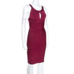 Pre Owned Herve Leger Dark Maroon Keyhole Detail Iridessa Bandage Dress M