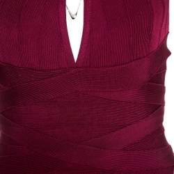 Pre Owned Herve Leger Dark Maroon Keyhole Detail Iridessa Bandage Dress M